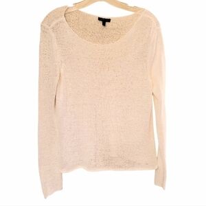 Eileen Fisher Scoop Neck Longsleeve Open Knit See Through Sweater Top Off White